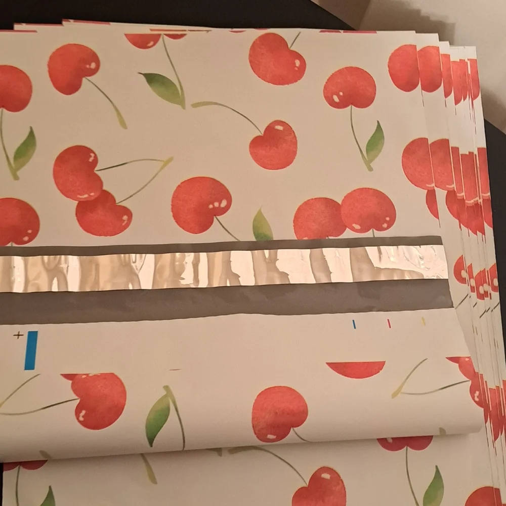 15 ct Cherry Printed Poly Mailers - Red and White 10×13